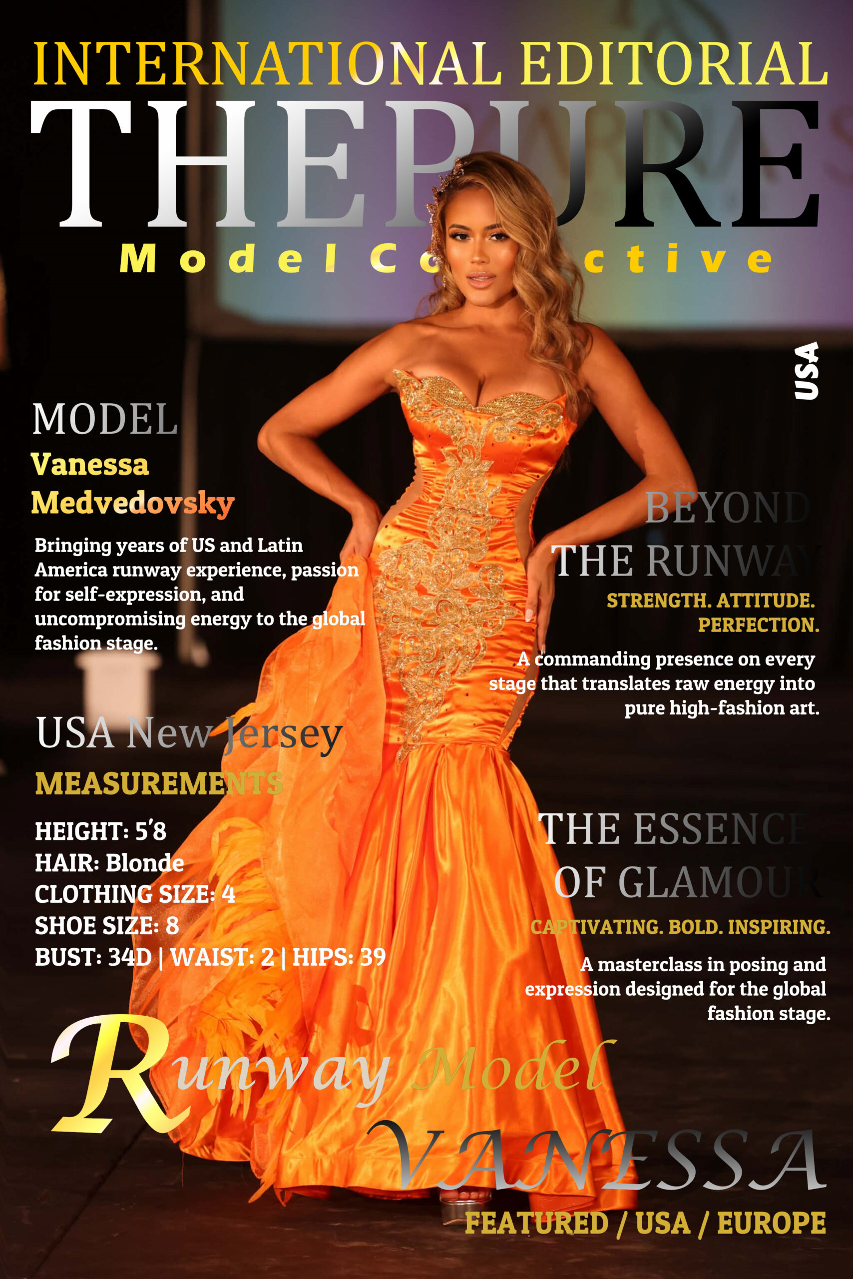 Vanessa Medvedovsky in couture fashion at an international designer runway show.